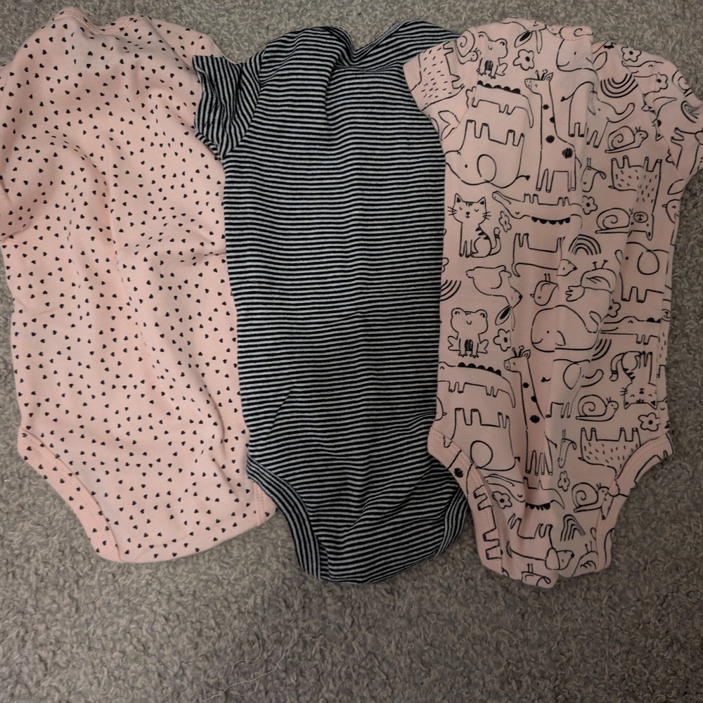 3 For $18 Carter's Pink, Black, and White Baby Bodysuits Set - Picture 12 of 12